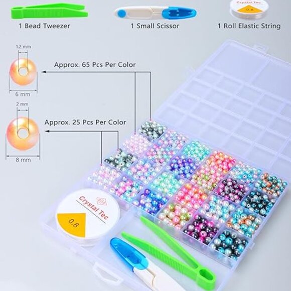 Bracelet Beads Kit - 1020 Pcs Gradient Colorful Round Beads(6mm+8mm) for Bracel - Picture 4 of 6